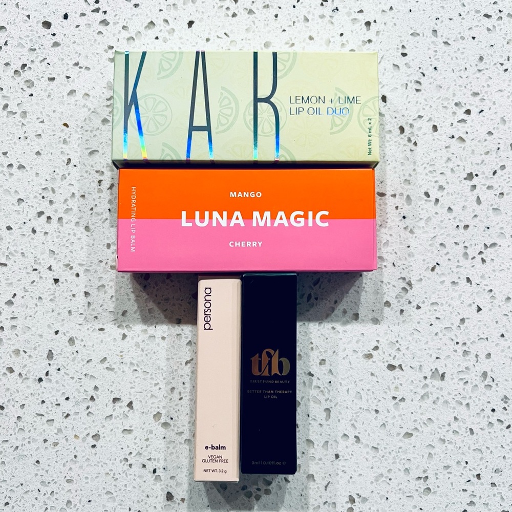 Lot of 4 lip balm/oils KAB ~ Luna Magic ~ Trust Fund Beauty ~ Persona ~ NEW